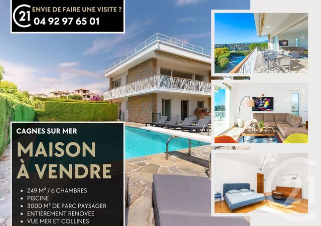 maison à vendre - 7 pièces - 249.0 m2 - CAGNES SUR MER - 06 - PROVENCE-ALPES-COTE-D-AZUR - Century 21 Azurim
